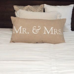 Mr & Mrs Burlap Accent Pillow